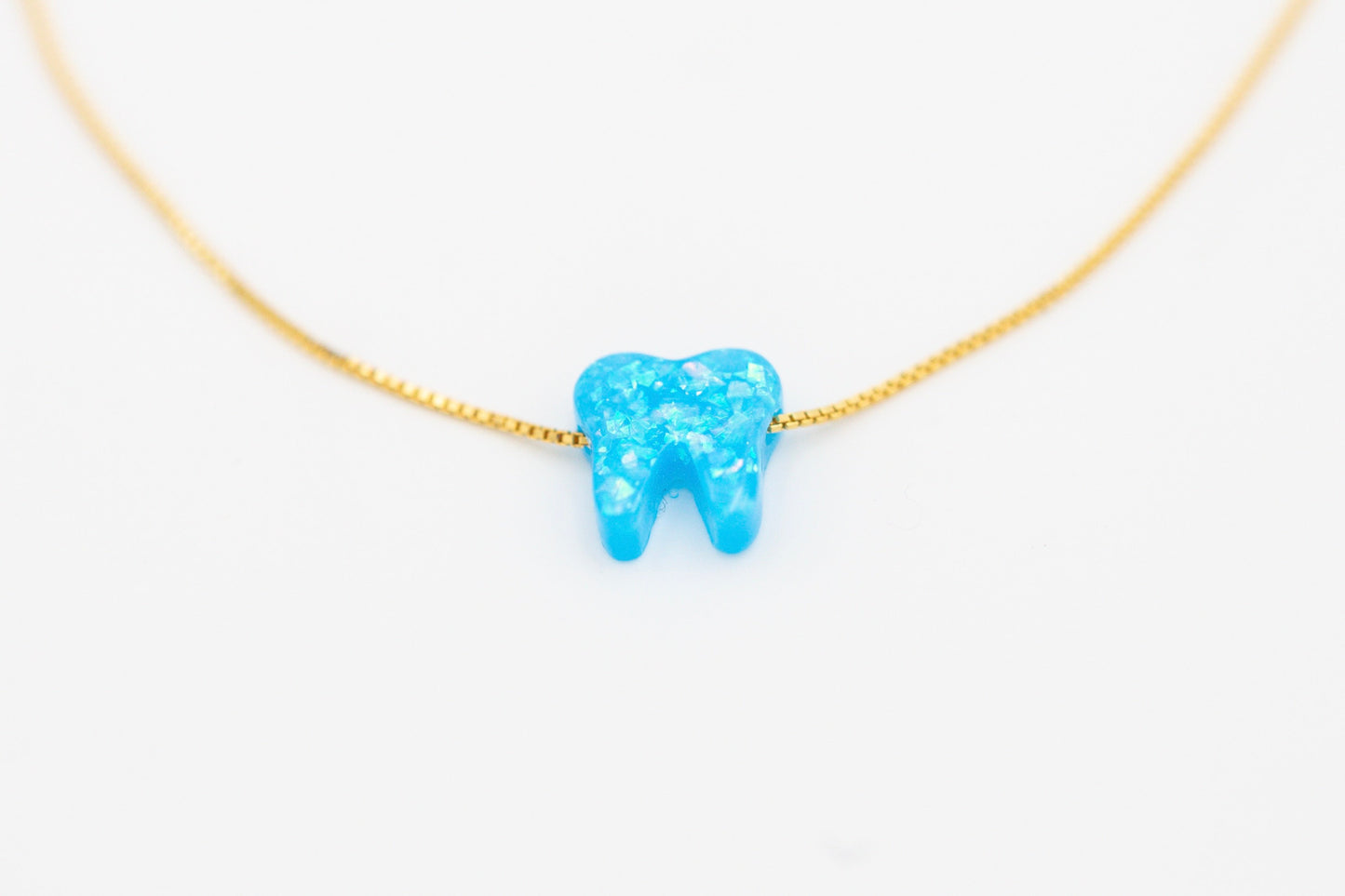 Azure Blue Gold Opal Necklace - Toothlife