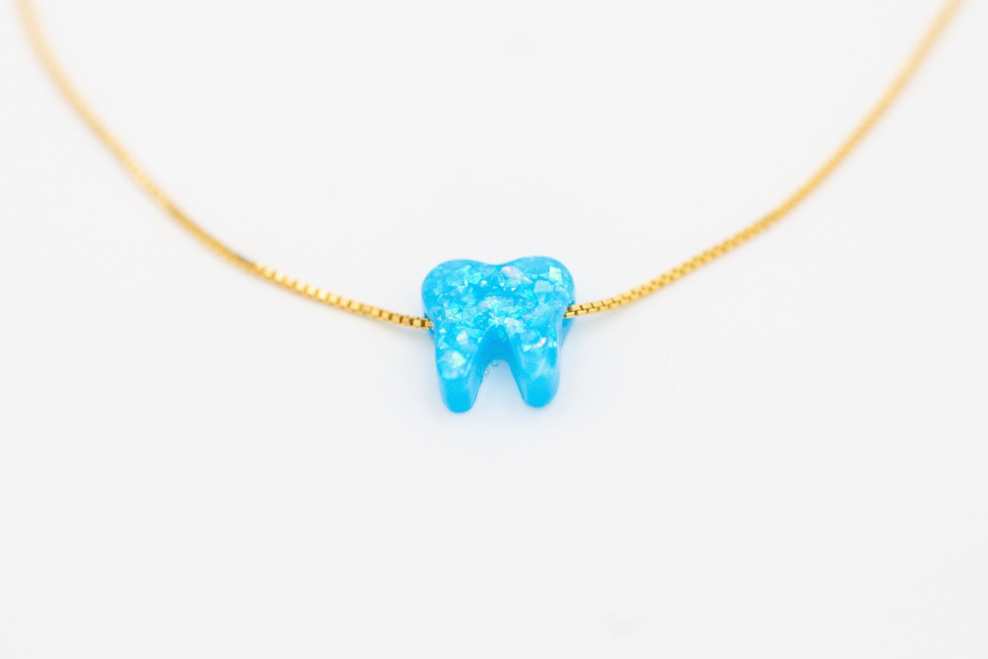 Azure Blue Gold Opal Necklace - Toothlife