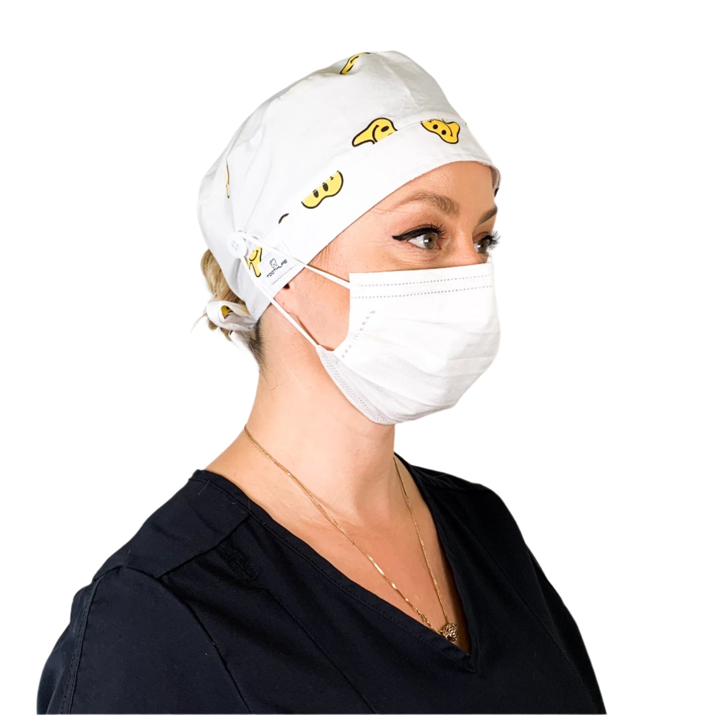 White Happy Tooth Scrub Cap