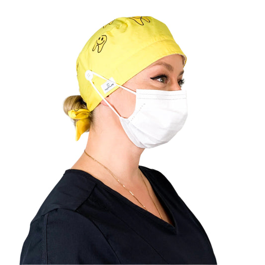 Yellow Happy Tooth Scrub Cap