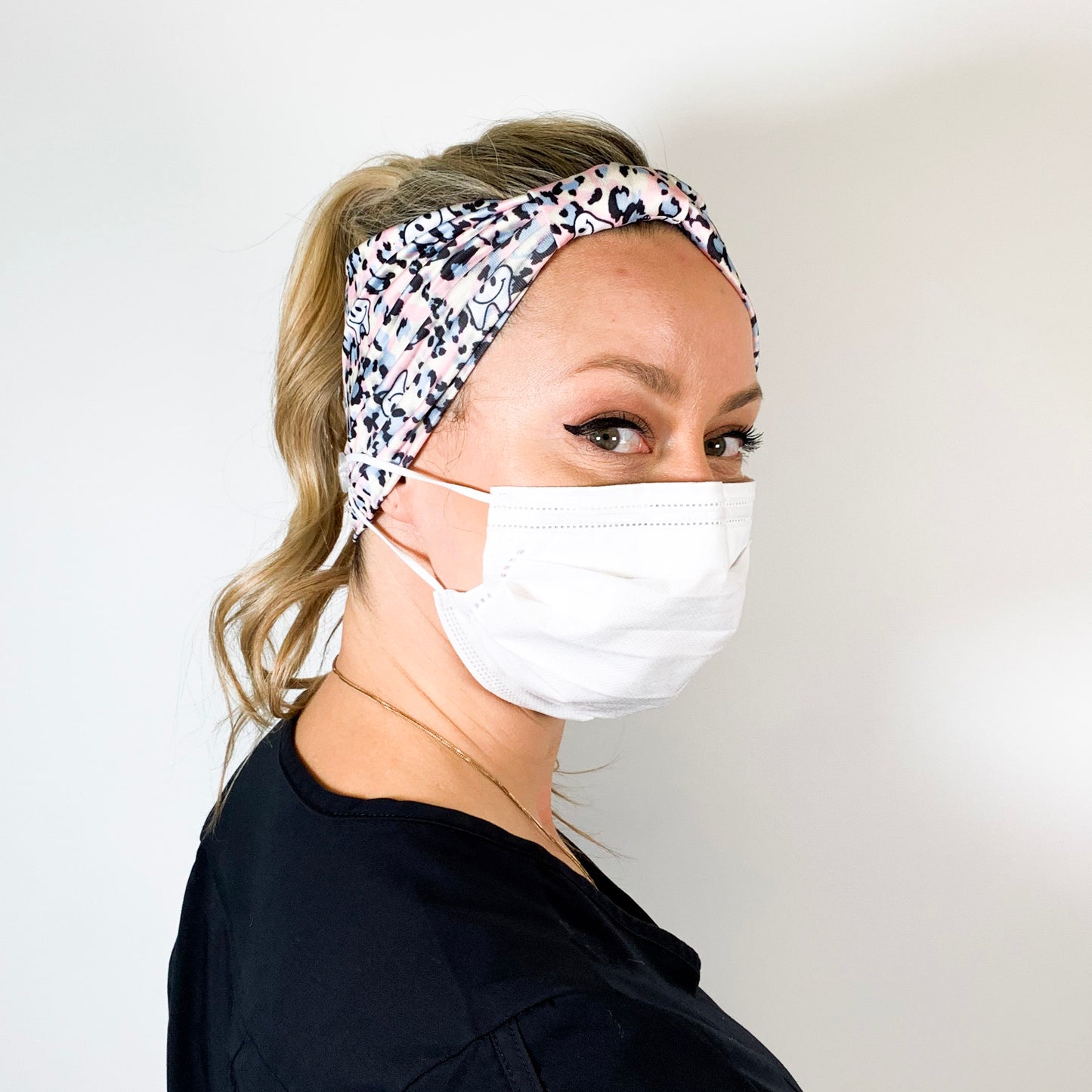 Pink Leopard Happy Tooth Bow Headband