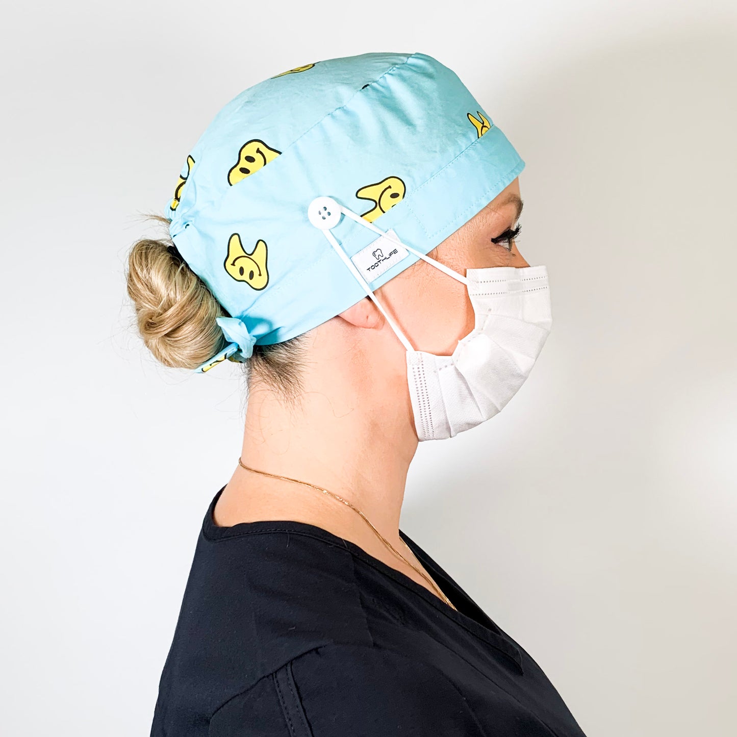 Baby Blue Happy Tooth Scrub Cap